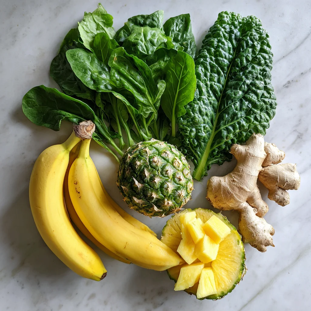 Detox Island Green Smoothie: The Best Clean Energy Boost for Your Body 4 Flat lay of Detox Island Green Smoothie ingredients