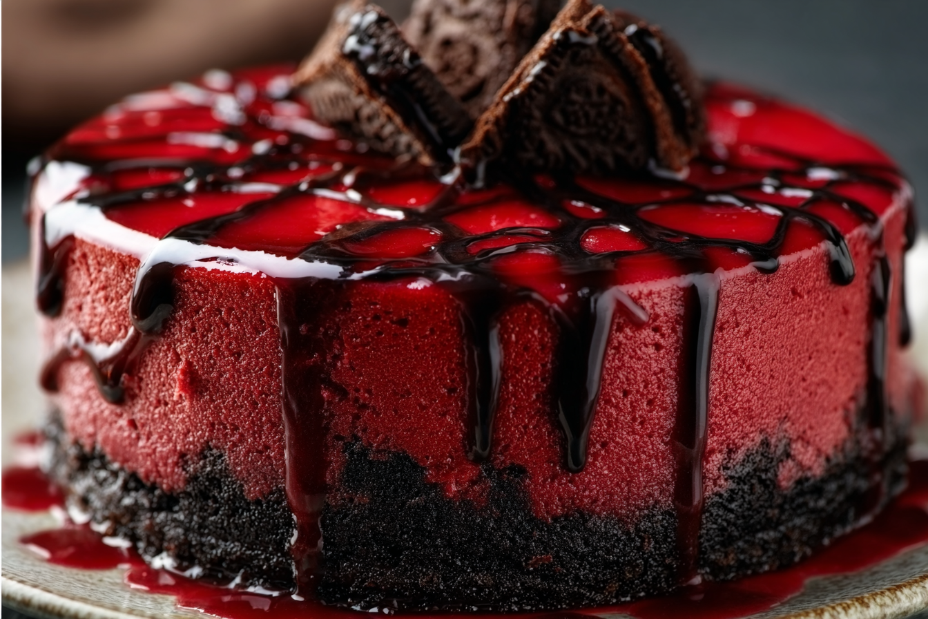 Blood Velvet Cheesecake with Oreo Crust: A Spooky Delight! 2 Blood Velvet Cheesecake with Oreo Crust