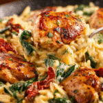 Creamy Tuscan Chicken Orzo Skillet is a must-try! 3 Creamy Tuscan Chicken Orzo Skillet