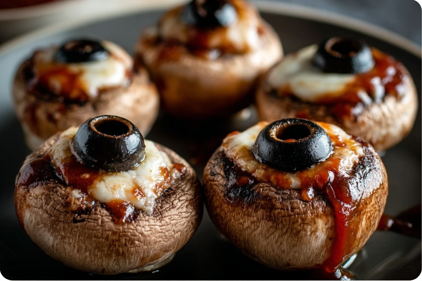 Creepy Eyeball Stuffed Mushrooms: A Spooky Treat! 2 Creepy Eyeball Stuffed Mushrooms