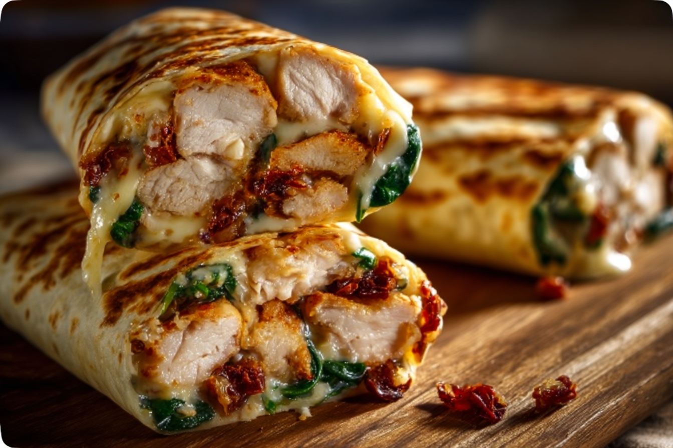 Crispy Chicken & Spinach Cheese Wraps: Discover the Recipe! 2 Crispy Chicken & Spinach Cheese Wraps