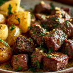 Garlic Butter Steak Bites with Roasted Potatoes