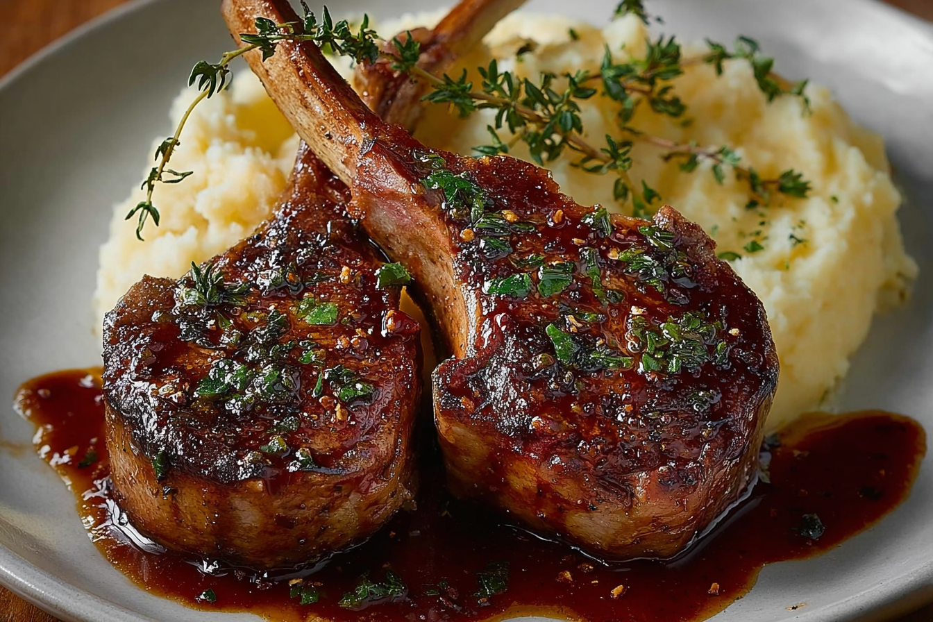 Garlic Herb Lamb Chops with Red Wine Pan Sauce