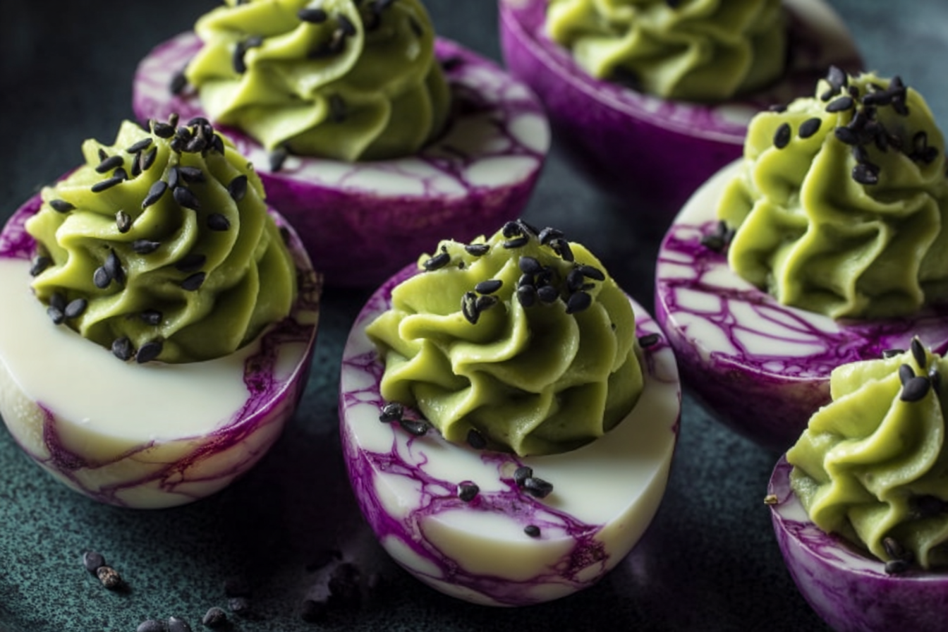 Spooky Purple Marbled Deviled Eggs: A Halloween Delight! 2 Spooky Purple Marbled Deviled Eggs