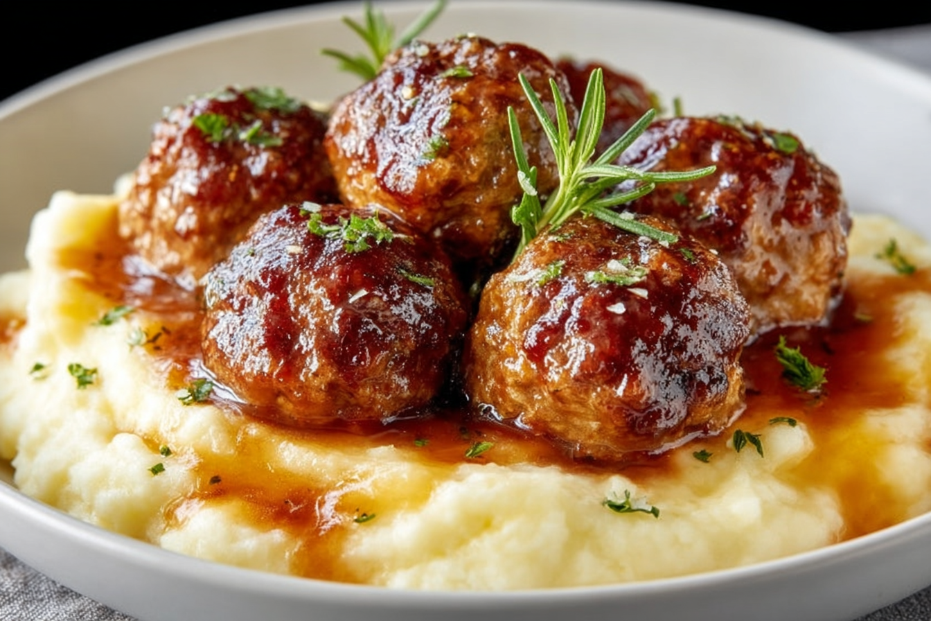Glazed Meatballs with Creamy Mashed Potatoes: A Must-Try Recipe! 2 Glazed Meatballs with Creamy Mashed Potatoes