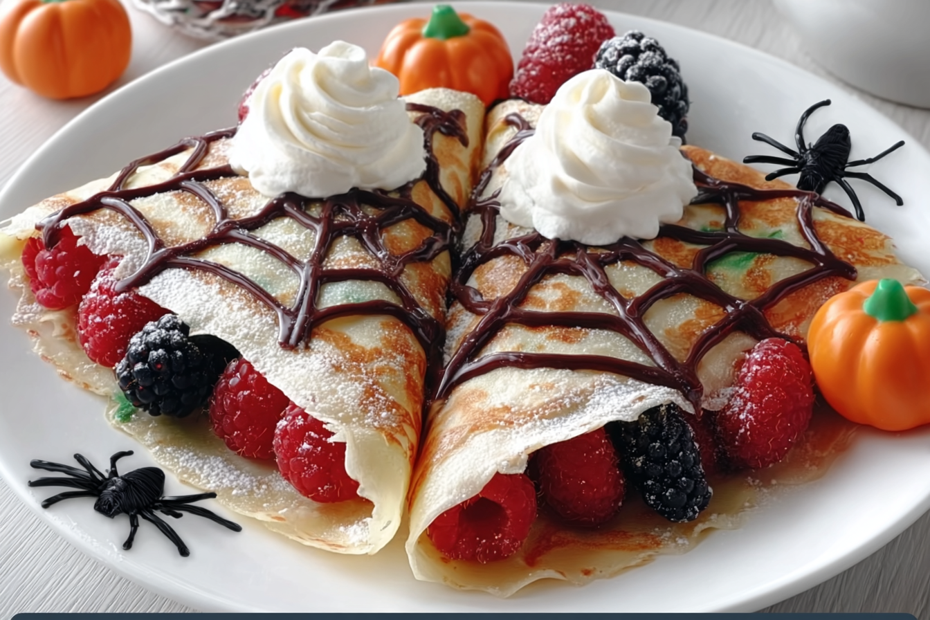 Spooky Spiderweb Chocolate Crepes: A Creepy Delight! 2 Spooky Spiderweb Chocolate Crepes