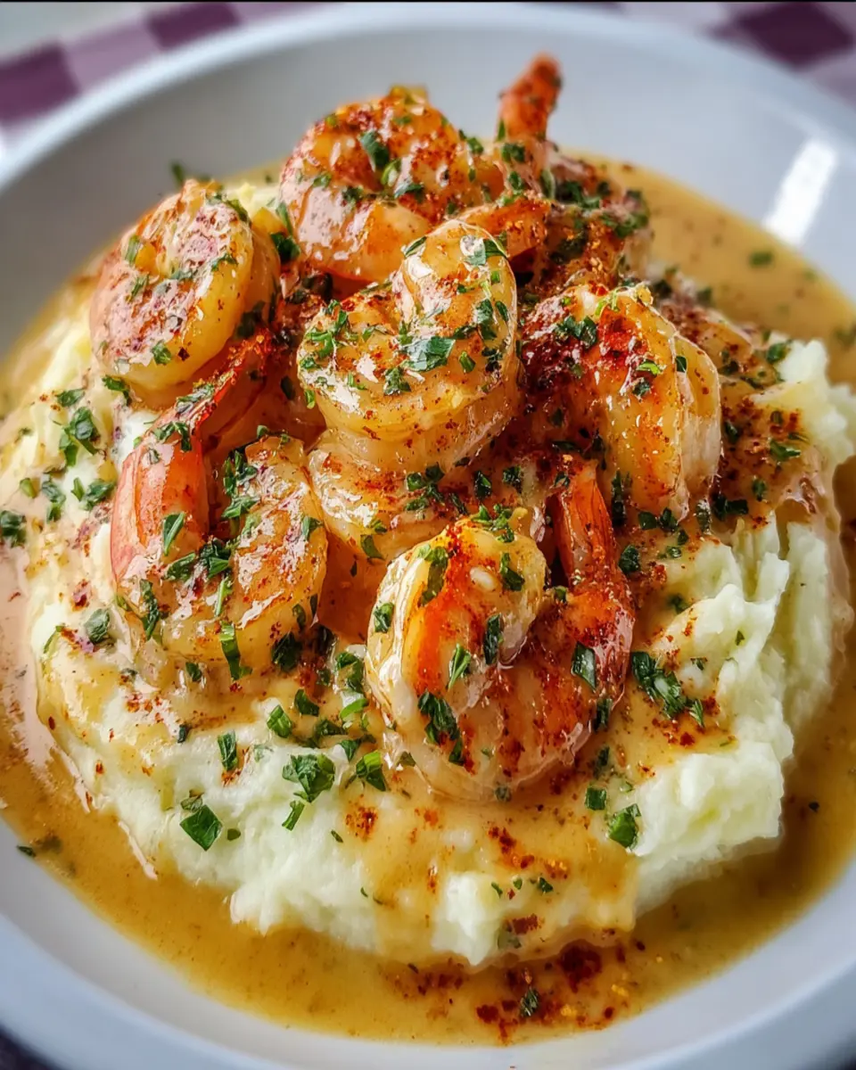 Garlic Butter Shrimp with Cajun Cream Sauce over Mashed Potatoes First Image