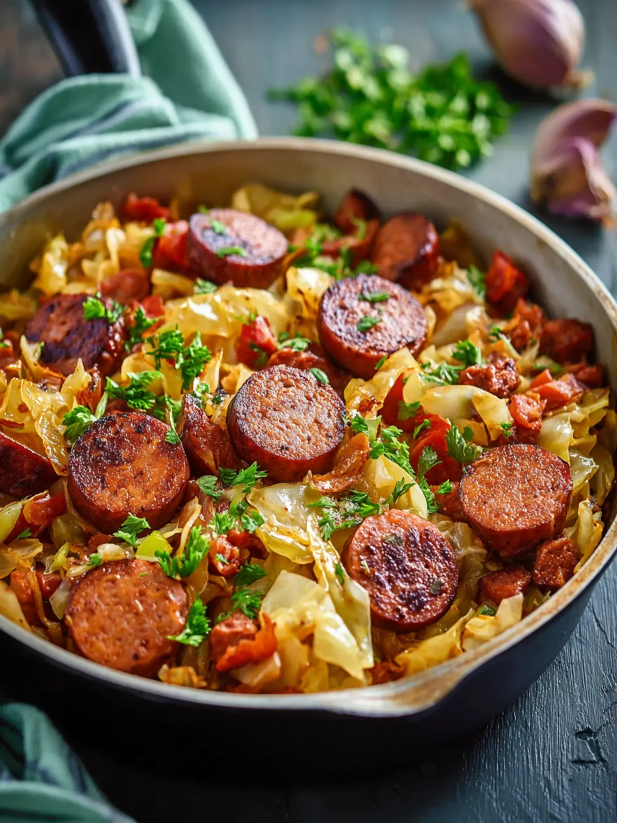 Sizzling Kielbasa and Cabbage Skillet: Easy Comfort Food Bliss 5 Sizzling Kielbasa and Cabbage Skillet Recipe for Comfort First Image