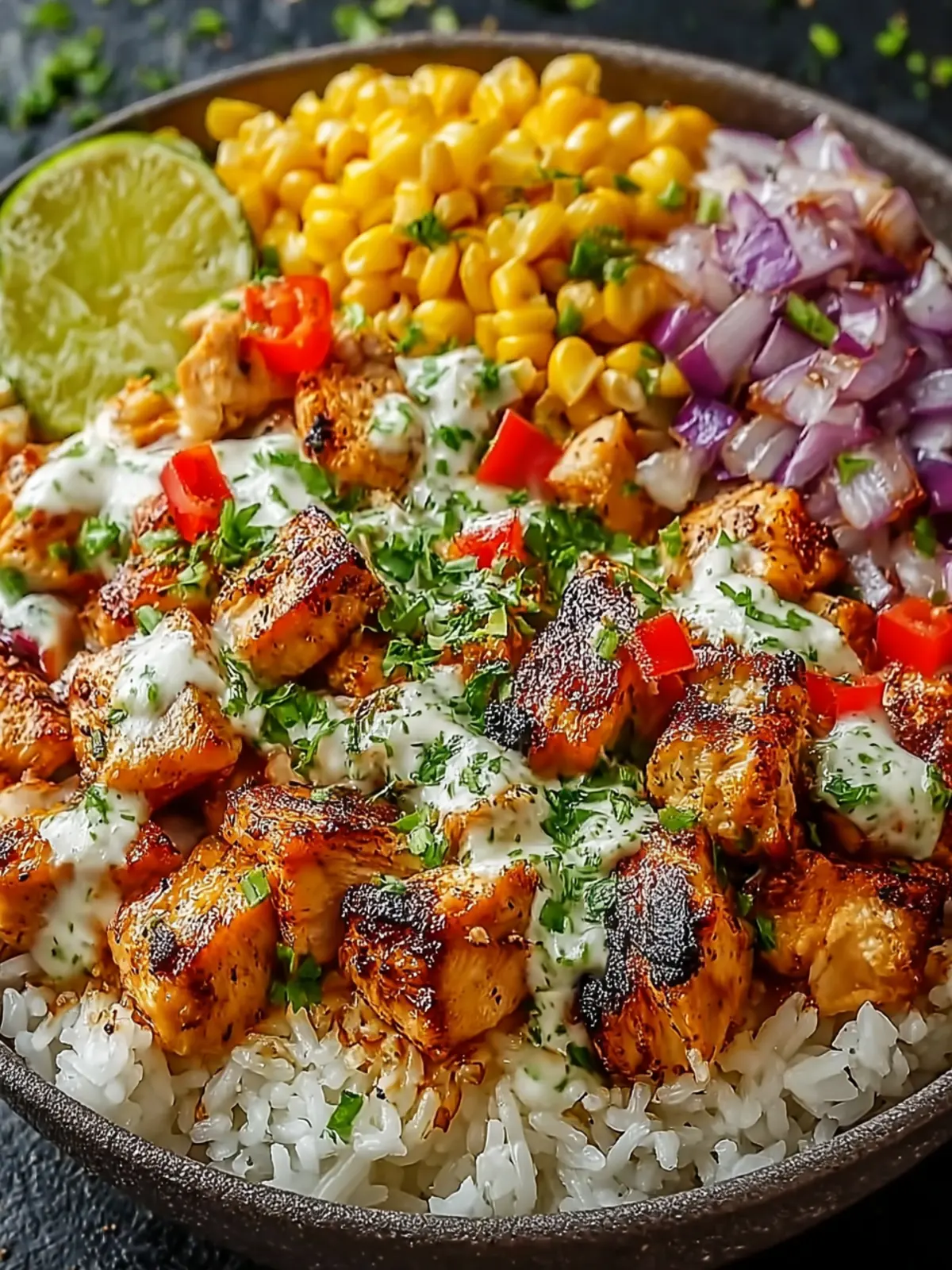 Healthy Chicken Rice Bowl with Street Corn First Image