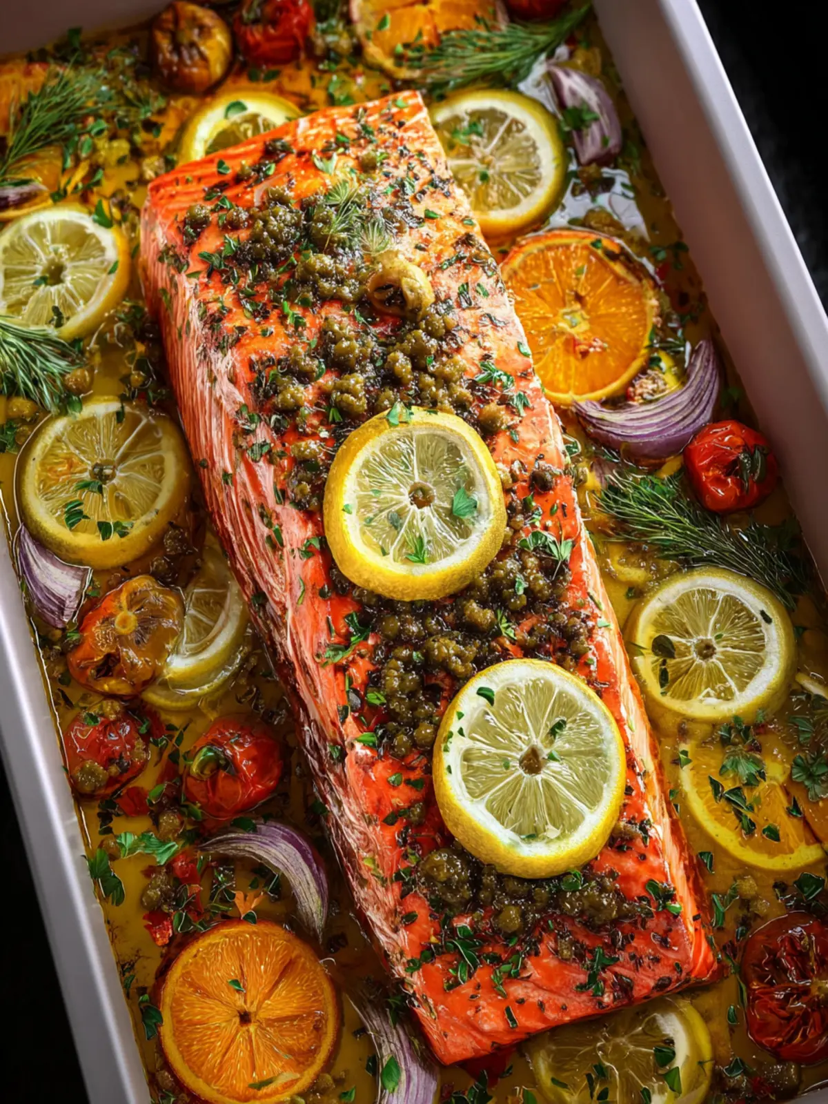 Irresistible Olive-Citrus Slow Roasted Salmon Recipe First Image